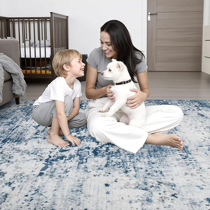 2.6'x14' Runner Rug Washable Rug: Modern Abstract Soft Thin Runner Rug Blue - Image 8