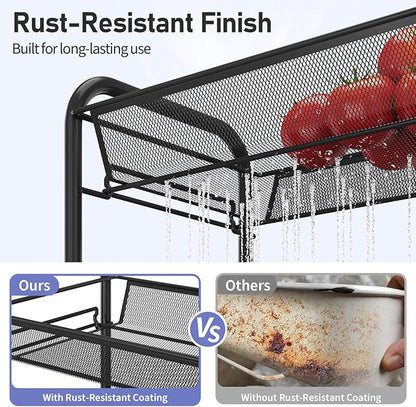 TOOLF 3-Tier Metal Rolling Cart, Mesh Wire Easy Assemble Utility Cart, Storage - Image 3