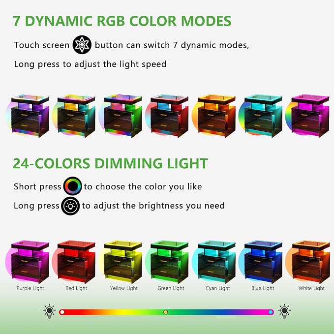 HNEBC RGB Nightstand with Wireless Charging Station, LED Night Stand with - Image 5