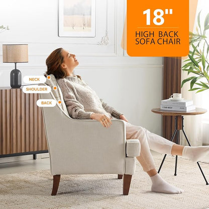 VINGLI Beige Accent Chairs Set of 2, Mid Century Modern Chairs, Upholstered - Image 5