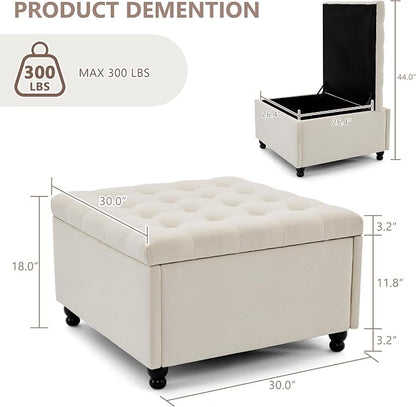 Weture 30 Inch Large Square Storage Ottoman Coffee Table, Oversized Square - Image 2
