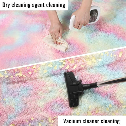 PAGISOFE 3x5 Fluffy Vibrant Rainbow Rug, Bedside Preppy Dorm Area Rug - Image 7