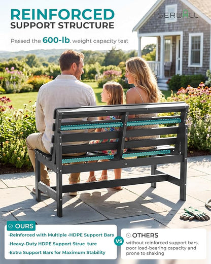 SERWALL Outdoor Bench, All Weather HDPE Outdoor Benches, 2-Person Armless Porch - Image 7