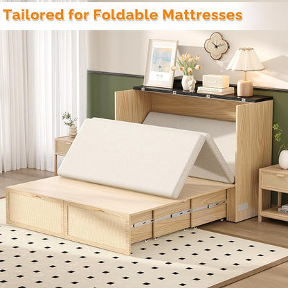 VINGLI Queen Size Rattan Murphy Bed - Image 6
