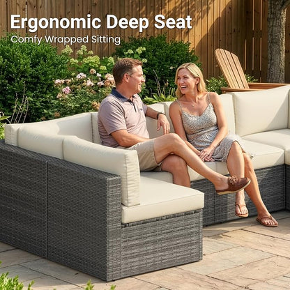 May in Color 7 Pieces Wicker Outdoor Patio Furniture Set, Patio Sectional Sofa - Image 6
