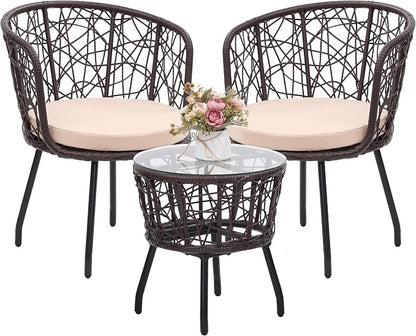 Kromax 3 Piece Bistro Set, Modern Outdoor Wicker Patio Furniture by KROMAX