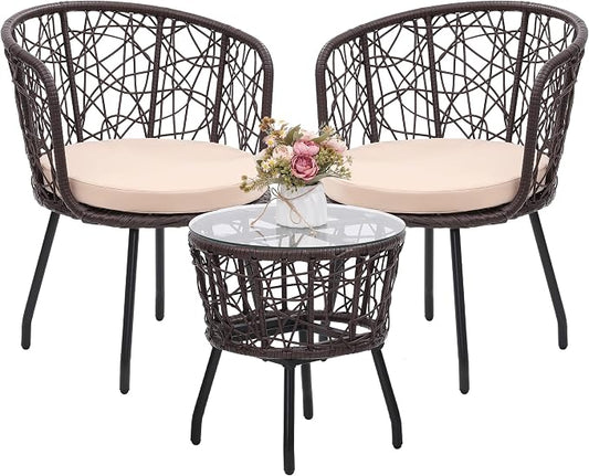 Kromax 3 Piece Bistro Set, Modern Outdoor Wicker Patio Furniture by KROMAX