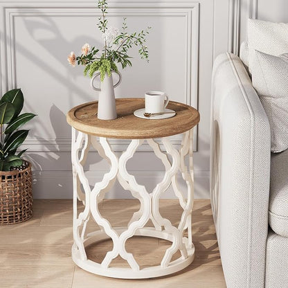 karlott Farmhouse End Table, 18.5'' French Country Round Side Table, Distressed by KARLOTT