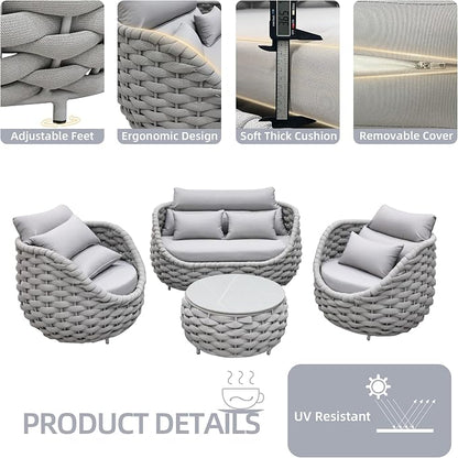 TWT Outdoor Patio Furniture Set-5 Pieces Aluminum Sectional Sofa, Metal Patio - Image 5