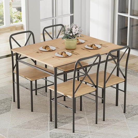 VECELO Dining Table Set for 4, 5-Piece Wood Kitchen Table by VECELO