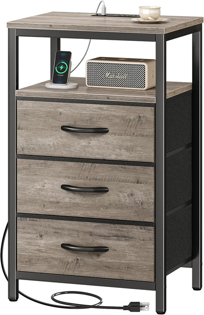 Huuger Nightstand with Charging Station, 27.6 Inch End Table Bedside Table with - Image 9