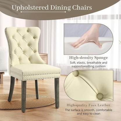 KCC Faux Leather Dining Chairs Set of 2, Upholstered High-end Tufted Dining - Image 4
