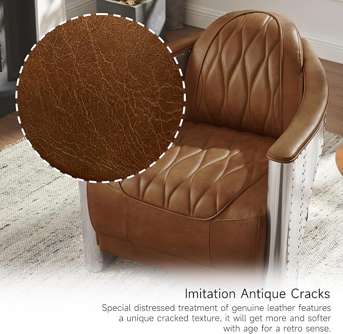 Art Leon Genuine Leather Chair, Mid Century Industrial Accent Arm Chair - Image 5
