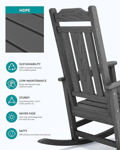 SERWALL Gray Outdoor Rocking Chair Set of 4, All Weather Patio Rocking Chair - Image 5