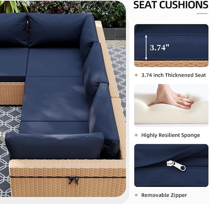 UPHA 7 Pieces Patio Furniture Sets, Wicker Outdoor Sectional Sofa Couch - Image 5