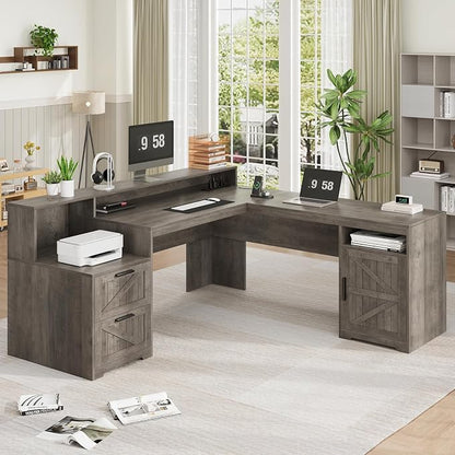 YOMILUVE 63" Farmhouse L Shaped Executive Desk - Image 8