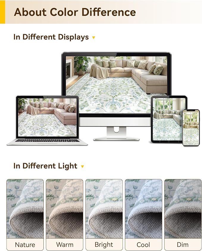 RELEANY Area Rugs 8'x10' Washable Non-Slip, Floral Vintage Distress Print - Image 7