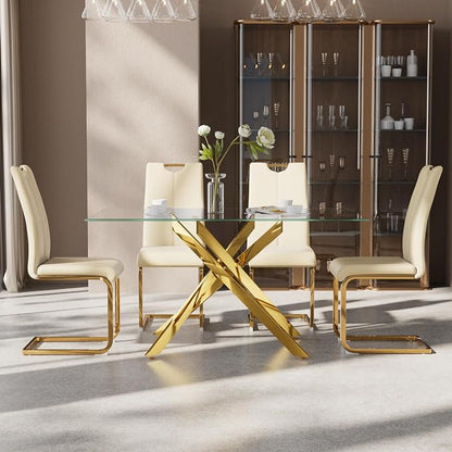 5-Piece Dining Table Set for 4, Modern Rectangular Glass Table - Image 3