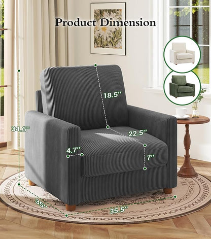 Kidirect 35.5in Oversized Accent Chair, Corduroy Reading Chair - Image 2