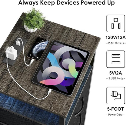 Fixwal Night Stand with Charging Station, LED Nightstand with U-S-B Ports and - Image 5