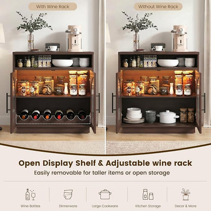 Sideboard Buffet Cabinet with Storage, 31.5" Coffee Bar Cabinet with LED Lights - Image 4