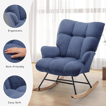 SAETSFEG Rocking Chair Nursery Teddy Upholstered Glider Rocker Rocking Accent - Image 4