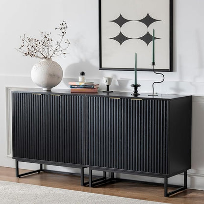EYYTHUNG Fluted Cabinet with Storage Set of 3, Sideboard Buffet Cabinet with - Image 8