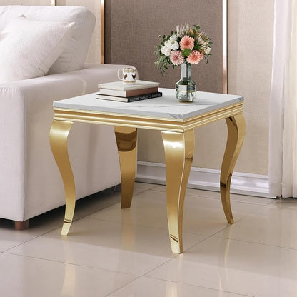 Henf Marble End Table Modern White Faux Marble Sofa Side Table by Henf