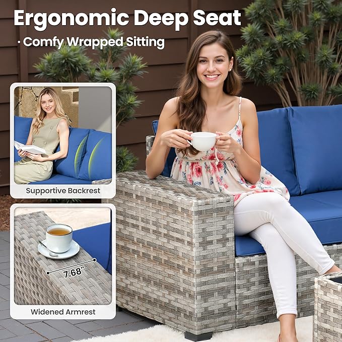 ovios 7 Pieces Patio Furniture Set, Outdoor Wicker Sectional Sofa - Image 5