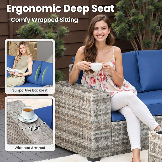 ovios 12 Pieces Patio Furniture Set, Outdoor Wicker Sectional Sofa - Image 5