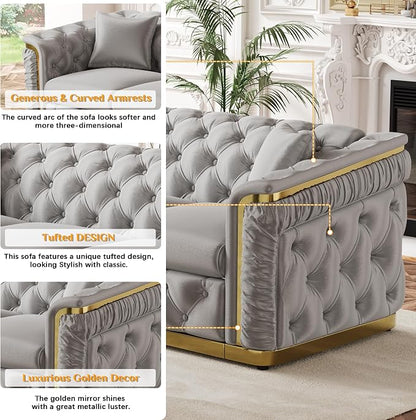 2 Piece Velvet Chesterfield Sofa Luxury Tufted Sofa Black and Gold Couch Set - Image 4