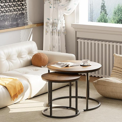 aboxoo Coffee Table Nesting Round Table Set of 2 Side Table - Image 7