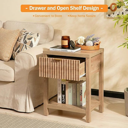 Fluted Night Stand with Golden Handle, Mid-Century Nightstands with Drawer - Image 6