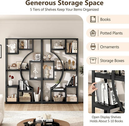 LGHM Bookshelf Set of 2 with Metal Frame, 5 Tier Geometric Bookcase, Adjustable - Image 4