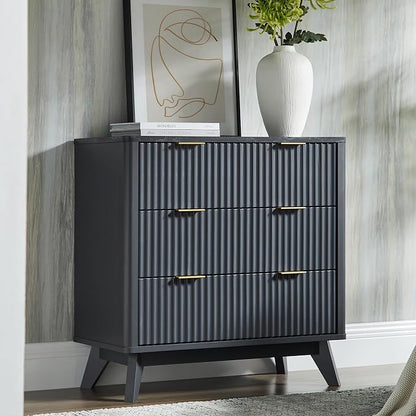 T4TREAM Fluted 3 Drawer Dresser, Curved Profile Design, Wood Drawer Organizer by T4TREAMFurniture