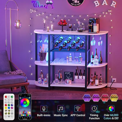 Unikito Bar Table Cabinet with Charging Station, Wine Rack Table with LED Light - Image 5