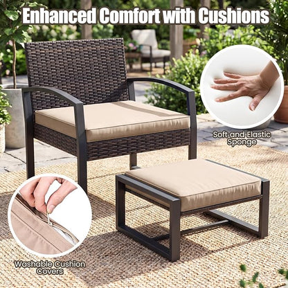 Tangkula 5 Pieces Wicker Patio Conversation Set, Outdoor PE Rattan Chair - Image 7