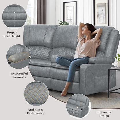 Yolsali Manual Reclining Sectional Sofa Set, 4 Seats Soft Leather Recliner - Image 5