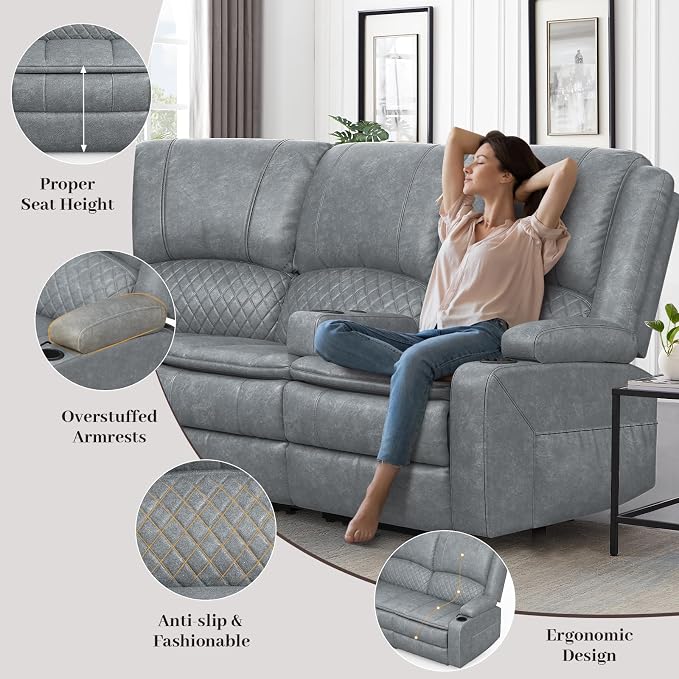 Yolsali Manual Reclining Sectional Sofa Set, 6 Seats Soft Leather Recliner - Image 5
