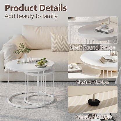 Garden 4 you Nesting Coffee Table, 23.6" Round Coffee Table Set of 2, Wooden - Image 6