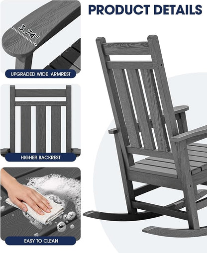 KINGYES Oversized Outdoor Rocking Chair Set of 2, All-Weather Patio Rocking - Image 6