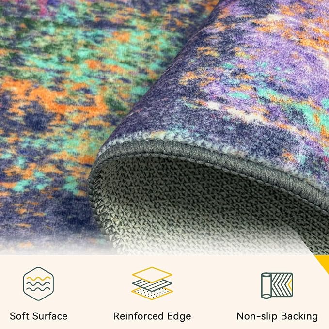 RELEANY Washable Area Rugs Square 8ft Non-Slip Modern Abstract Soft - Image 2