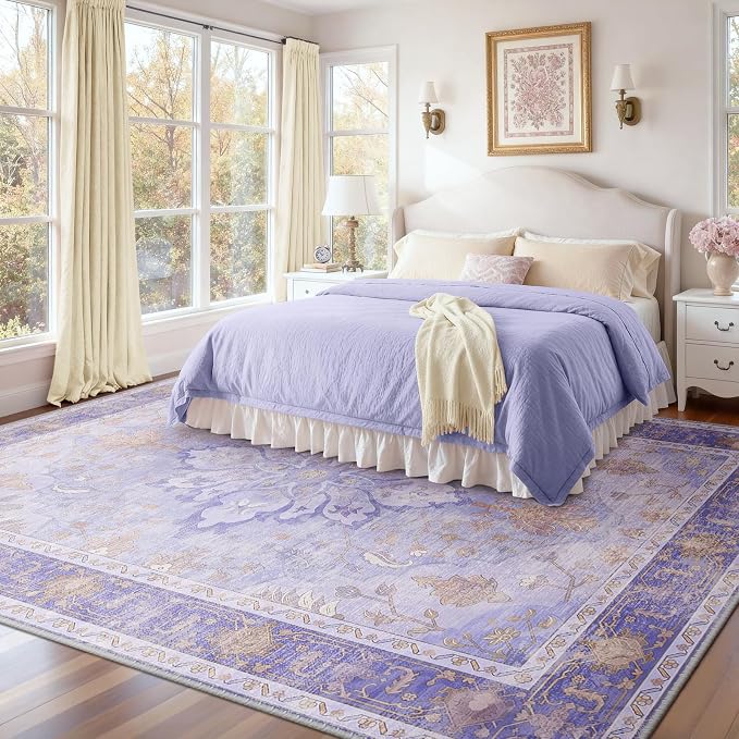 RELEANY Area Rugs 8'x10' Washable Non-Slip, Floral Vintage Distress Print - Image 2