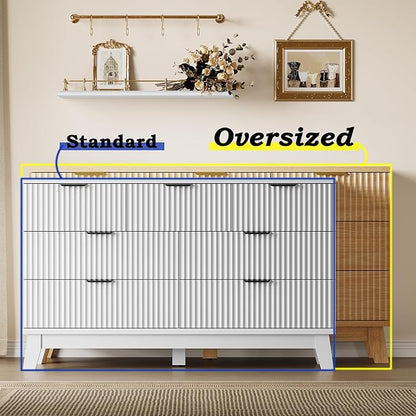 BORNOON 57" Long Dresser for Bedroom, 7-Drawer Fluted Chest, Wide Wood Storage - Image 3