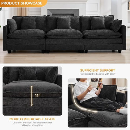 111'' Sectional Cloud Deep Seat Couch, Modern Comfy Chenille Modular Sectional - Image 3