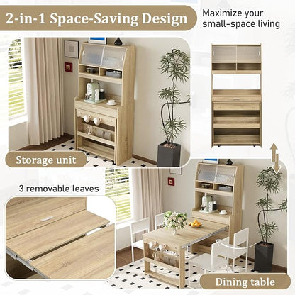 HRVEOCEI Folding Dining Tables for Small Spaces, Buffet Cabinet - Image 4