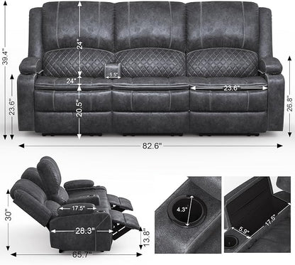 Yolsali Velvet Fabric Recliner Sofa, 3 Seater Manual Reclining Sofa - Image 2