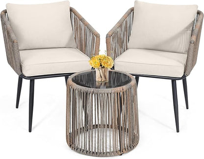 Kromax 3 Pieces Patio Rattan Bistro Conversation Set, Outdoor All-Weather by KROMAX