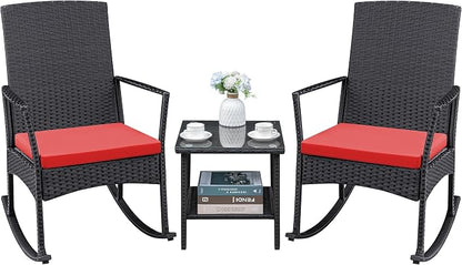 Greesum 3 Pieces Patio Furniture Set Outdoor Wicker Rocking Chairs by BuynowfromGreesum
