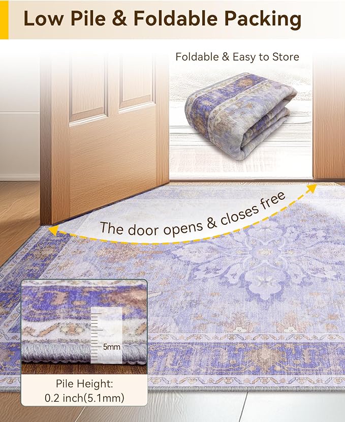 RELEANY Area Rugs 8'x10' Washable Non-Slip, Floral Vintage Distress Print - Image 6